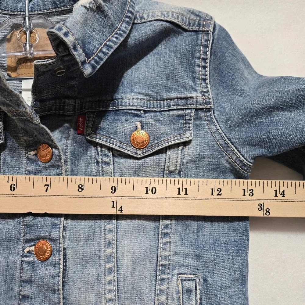 Levi's Denim Jacket Size 6X Blue Distressed Medium Wash #1288